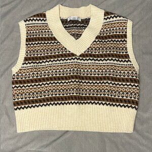 Brown and Cream Oversized Sweater Vest, London Kaye, Size S
